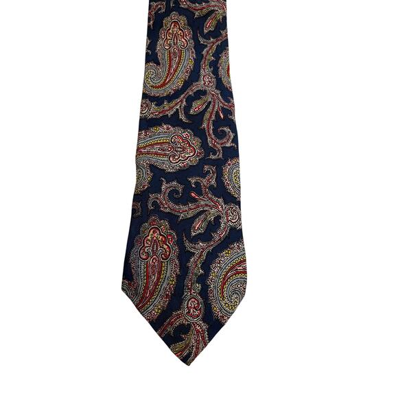 Vintage Bert Pulitzer Blue and Red Paisley Print Pure Silk Necktie - Picture 4 of 7